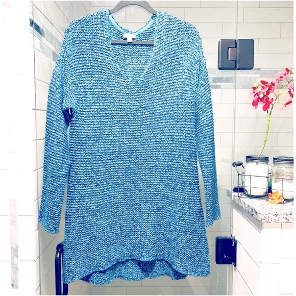 J.Jill Pure Jill Blue Knit Marled V-Neck Oversized Sweater Sz. M - Picture 5 of 8